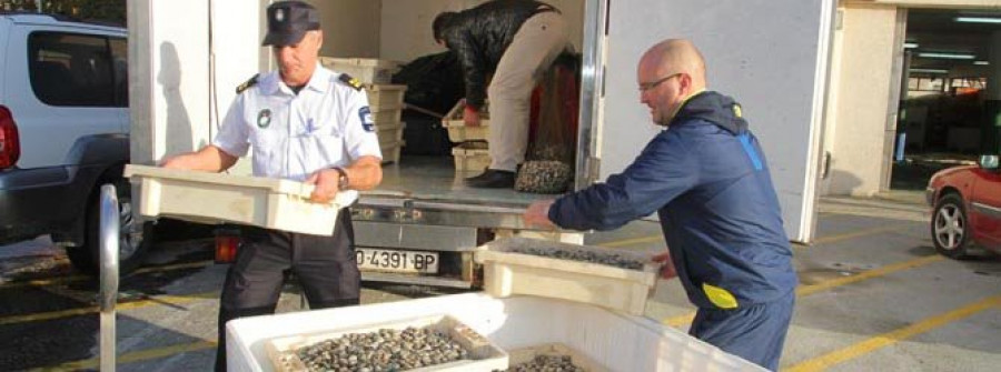 Gardacostas se incauta de una embarcación y más de 280 kilogramos de almeja en Carril