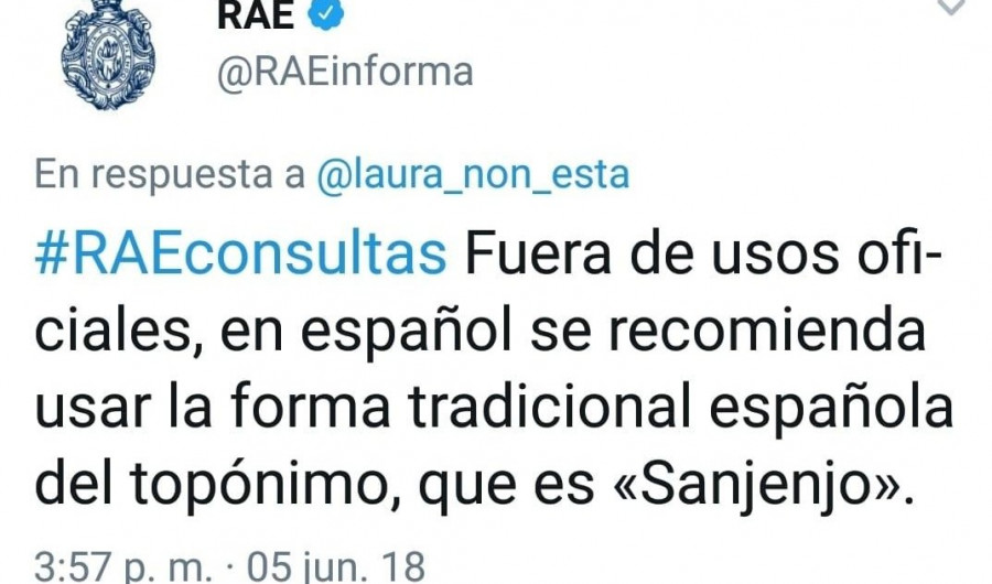 Polémica por la recomendación de la RAE del topónimo “Sangenjo” en español