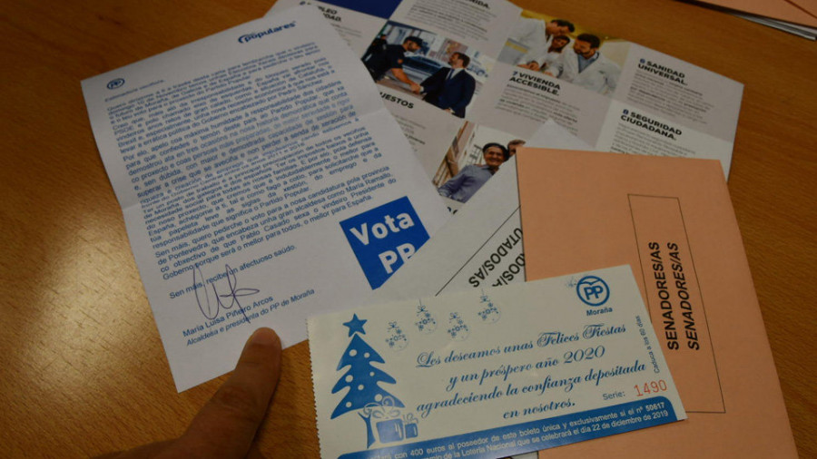 El PP de Moraña envía a 
las casas participaciones de lotería con los sobres del voto