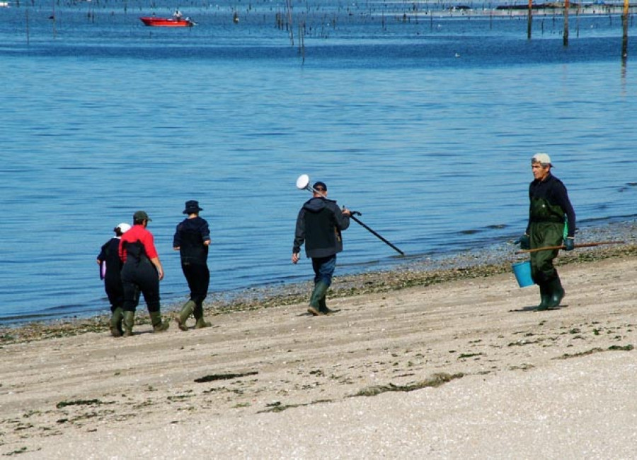 Las mariscadoras de a pie regresan a la playa que ya tiene nuevo balizamiento