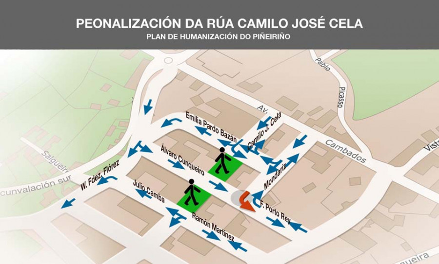 O Piñeiriño estrena desde el domingo la peonalización de la calle Camilo José Cela