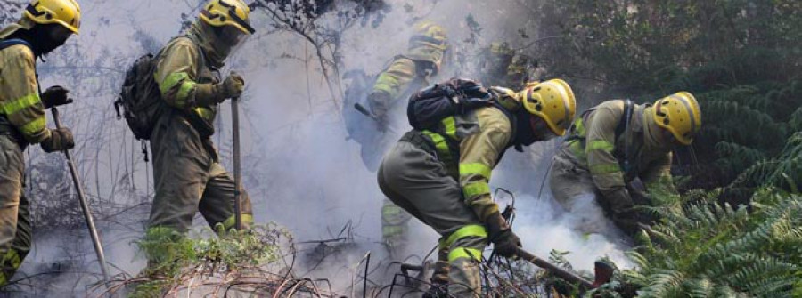 Arden dos hectáreas de monte en Caldas y una vecina de Moraña sufre quemaduras en un incendio en su casa
