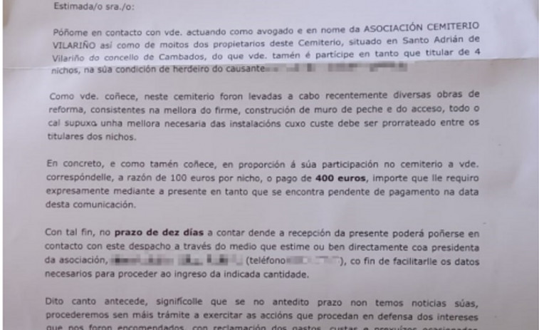El BNG critica el uso del sindicato del alcalde para exigir el pago del cementerio de Vilariño y Lago se desvincula