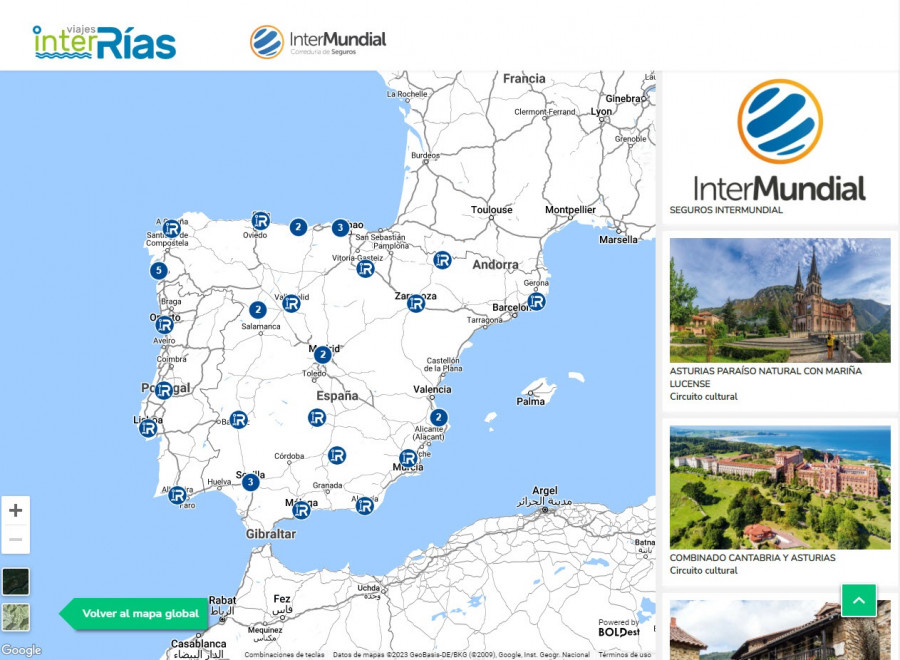 Viajes InterRías incorpora mapas interactivos con información de los circuitos culturales que ofrece a agencias de viajes y clientes