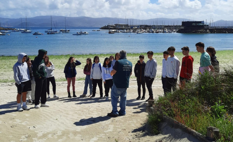 Un centenar de alumnos del IES de Sanxenxo estudian las dunas de Baltar de la mano del Colectivo Ecoloxista do Salnés