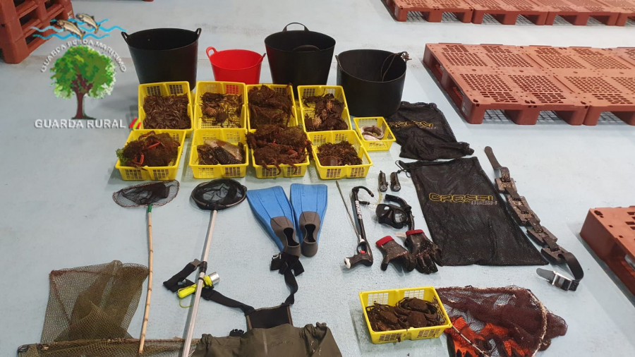 Cuatro guardas rurales identifican a cuatro furtivos y les decomisan 20 kilos de marisco y pescado en Boiro