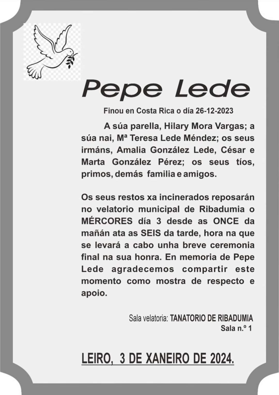Esquela Pepe Lede