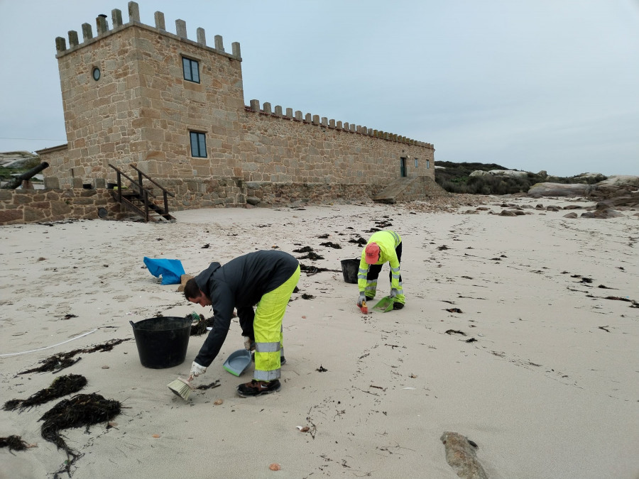 Los pellets plásticos, que la Xunta confirma que no son tóxicos pero que "hai que retirar", llegaron a la isla de Sálvora