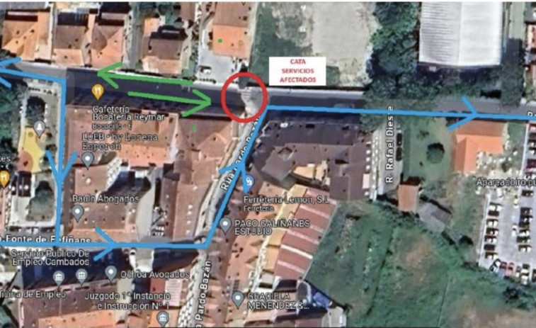 Empiezan los cortes de tráfico en el centro de Cambados por el macroproyecto de saneamiento