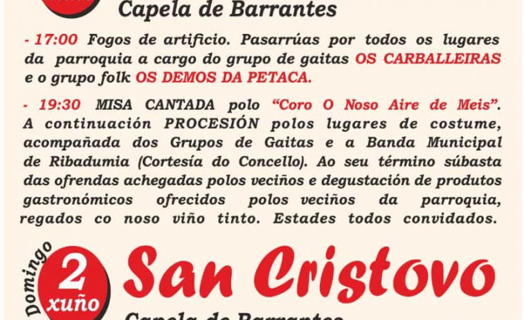 Barrantes celebra sus fiestas de San Isidro y San Cristóbal con pasacalles, misas, subastas y degustaciones