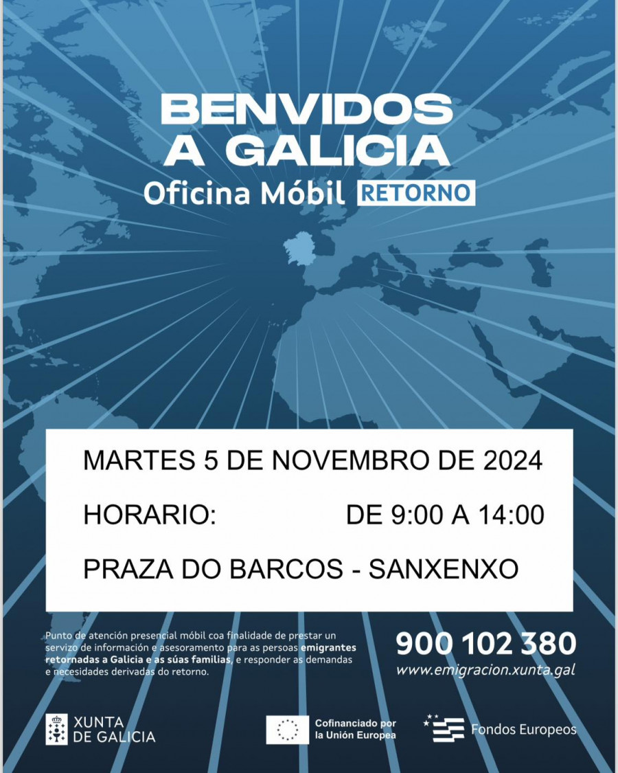 La Praza dos Barcos de Sanxenxo recibe la oficina móvil de información para los emigrantes retornados