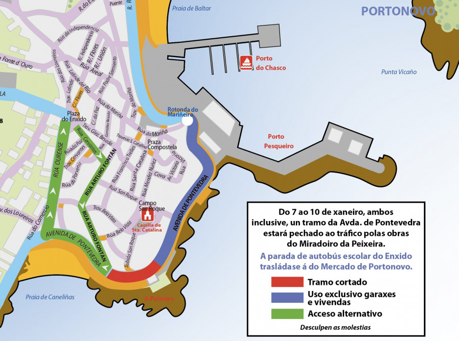 Sanxenxo corta al tráfico un tramo de la Avenida de Pontevedra por obras