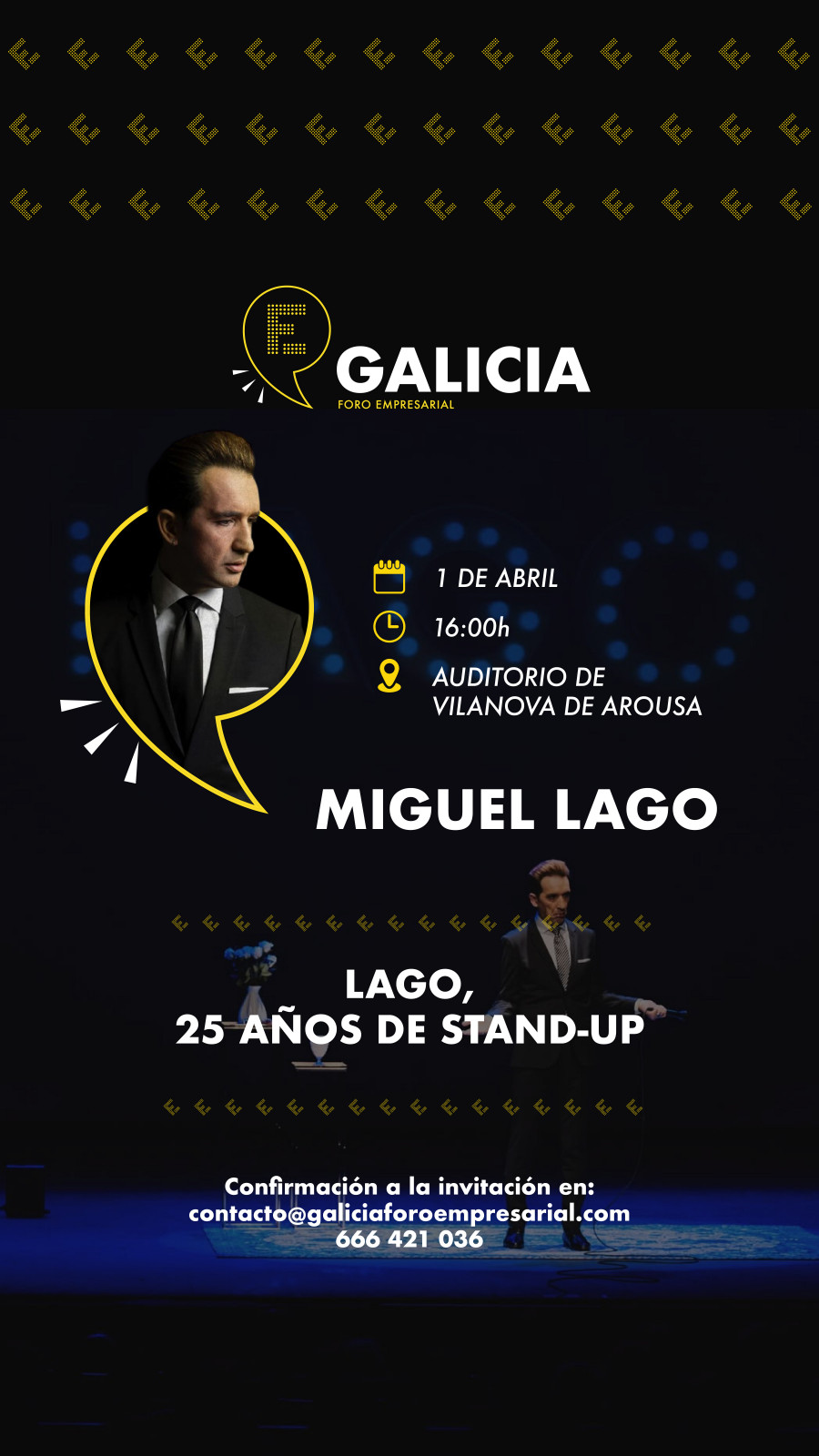 El cómico Miguel Lago actuará para empresarios de la zona de Arousa en Galicia Foro Empresarial