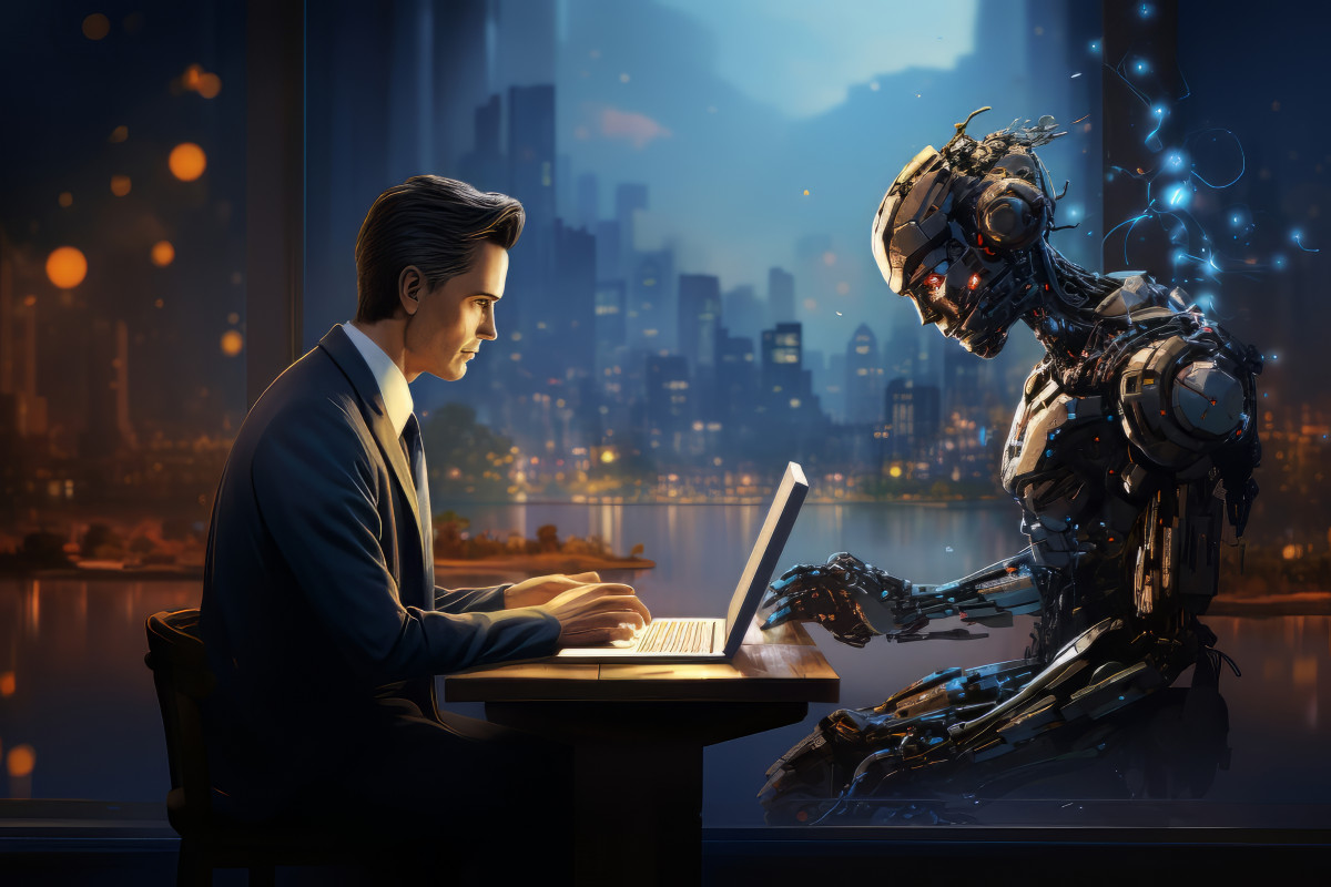 Businessman working futuristic office