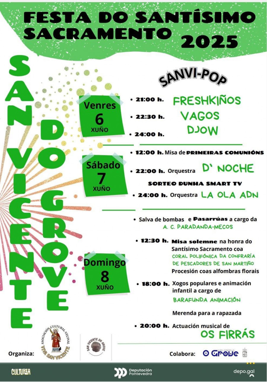 San Vicente do Grove anuncia el cartel de las Festas do Santísimo Sacramento del verano 2025