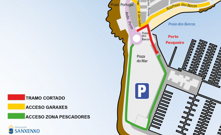 Desvío del tráfico en Sanxenxo debido a las obras de mejora del acceso al puerto