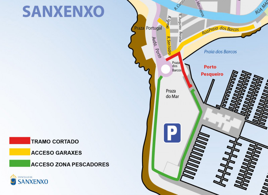 Desvío del tráfico en Sanxenxo debido a las obras de mejora del acceso al puerto
