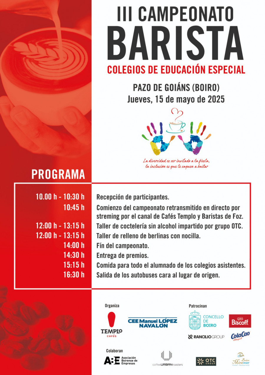 El Pazo de Goiáns acogerá mañana un Campeonato Barista inclusivo promovido por la ABE