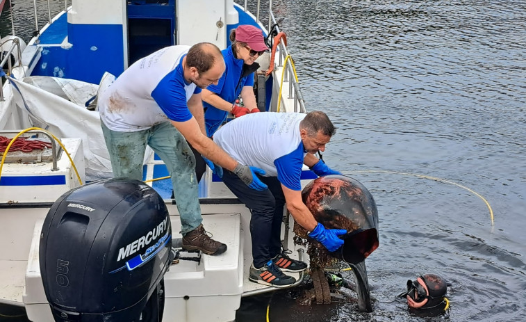 Retirados más de 2.500 kilos de basura marina de los fondos del puerto de Portonovo