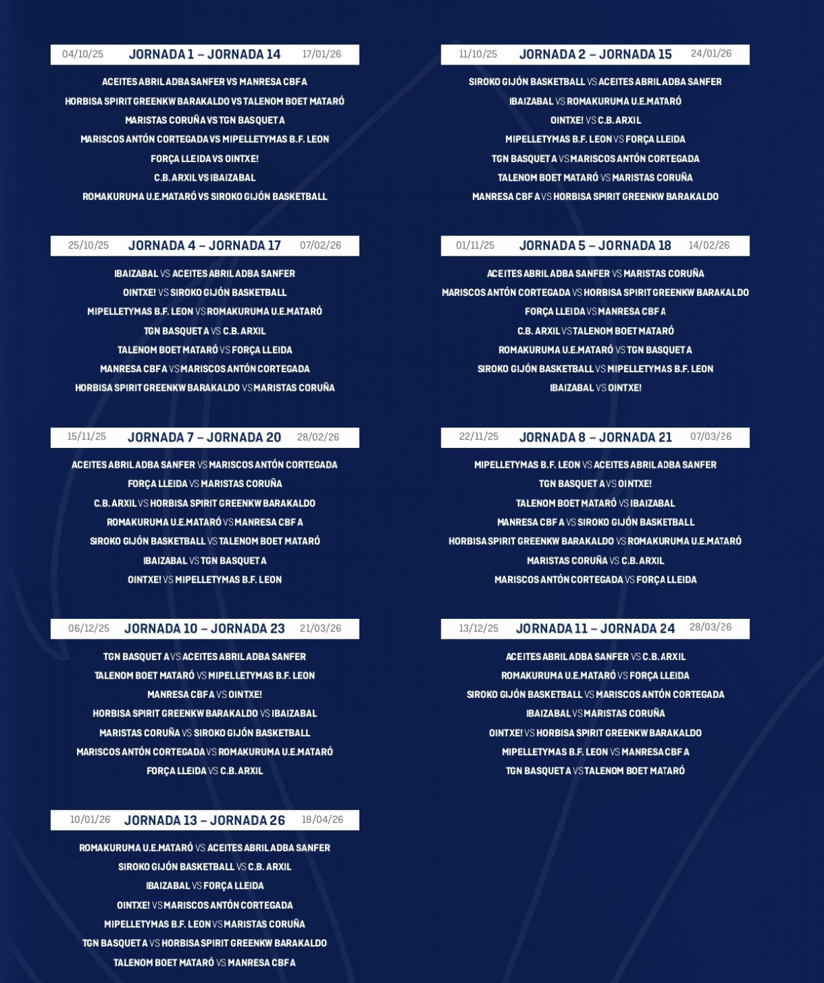 Calendario Liga Femenina 2