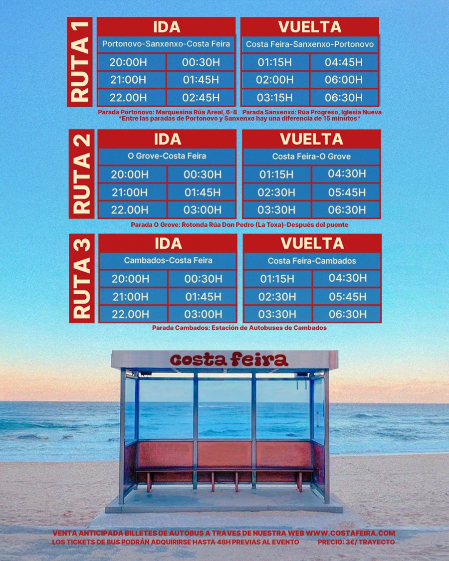 La organización del festival Costa Feira de Sanxenxo habilitará tres líneas de buses de ida y vuelta